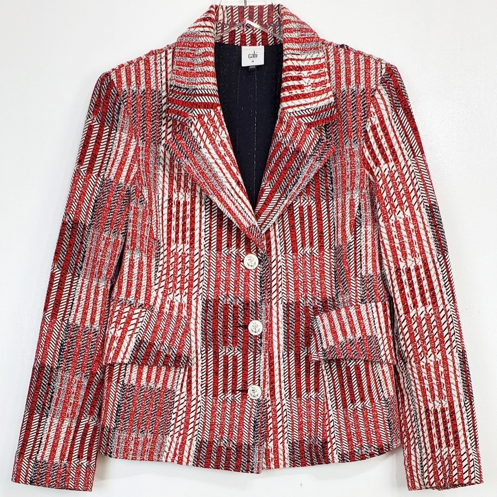 Cabi Medium Blazer Jacket Stretch Patchwork Nauti… - image 1